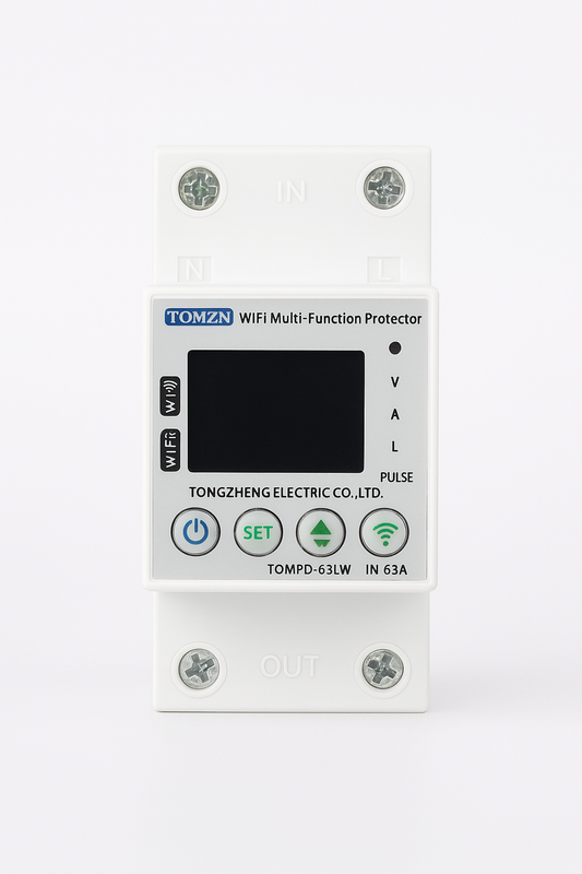 TOMZN WiFi Smart Breaker Multi-Function Protector 63A | Voltage, Current & kWh Monitoring | Load Cut-Off Limit Feature | Tuya & Alexa Compatible